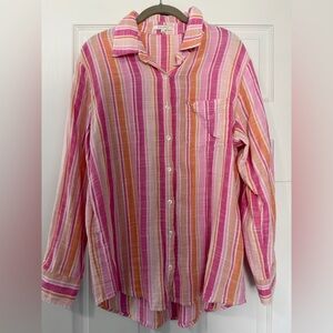 Z Supply Pink, Orange and Cream Striped Button Shirt